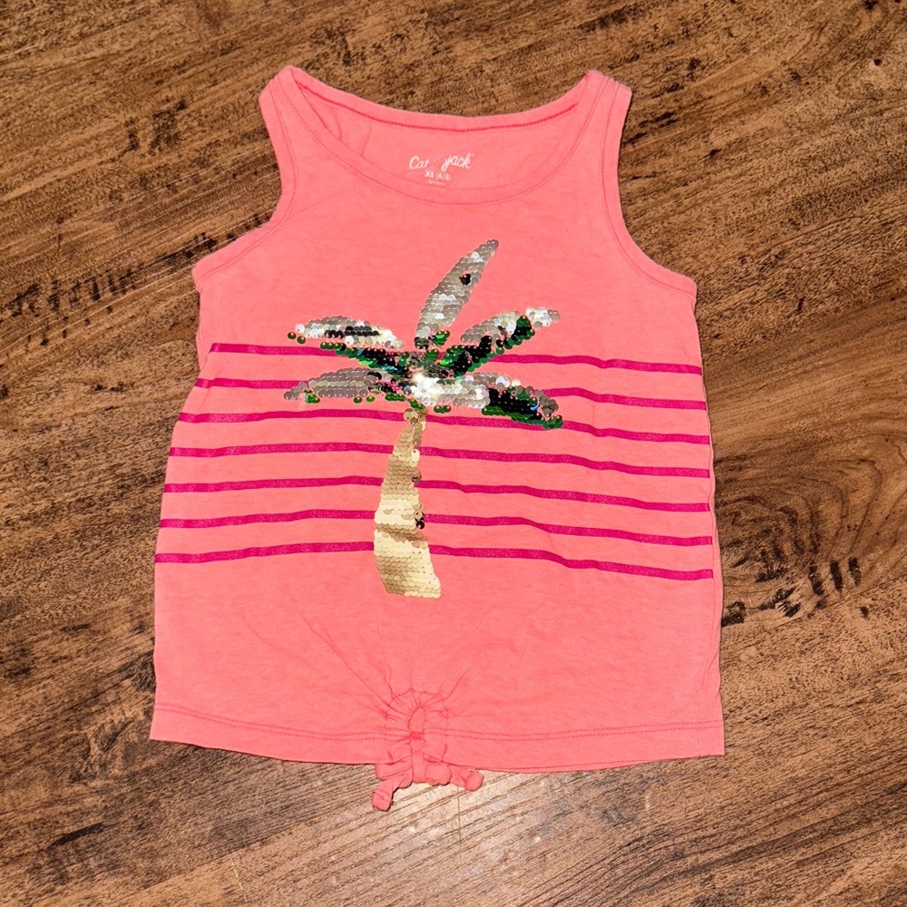 Cat & Jack Pink Sequin Palm Tree Tank Top